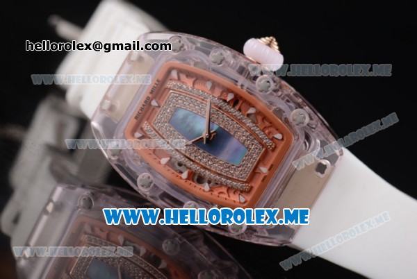 Richard Mille RM 07-02 Miyota 9015 Automatic Pink Sapphire Case with Blue MOP Dial and White Rubber Strap - Click Image to Close